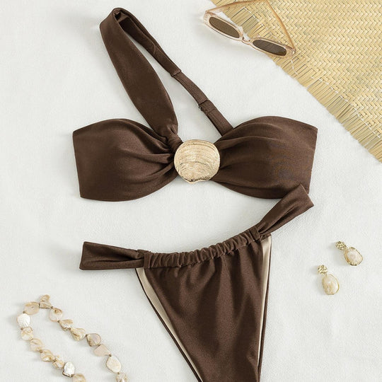 Damen Bandeau-Bikini mit schickem Schmuckdetail R&B