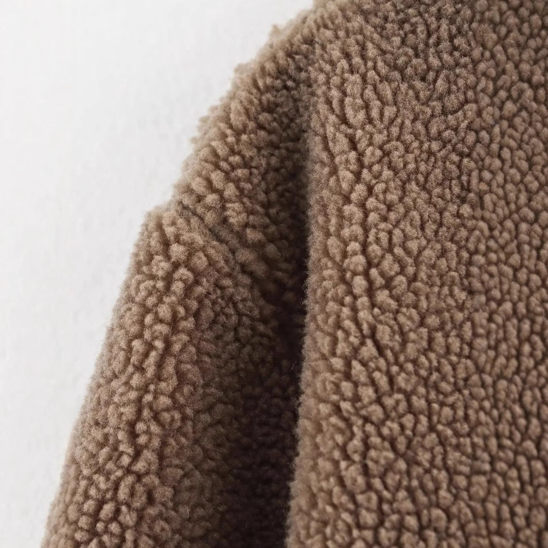 Damen kuschelige Teddyjacke mit praktischen Taschen und Knopfverschluss R&B