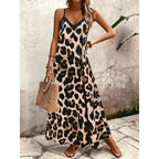 Damen Maxikleid mit elegantem V-Ausschnitt und aufregendem Leopardenmuster R&B