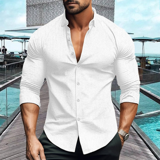Herren elegantes Langarmhemd mit strukturiertem Muster R&B