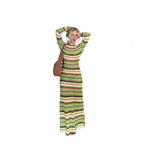Damen Maxi-Kleid mit einzigartigem Streifenmuster und weitem Arm R&B