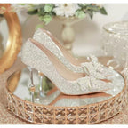 Damen elegante Glitzerschuhe mit Schleifen-Detail R&B