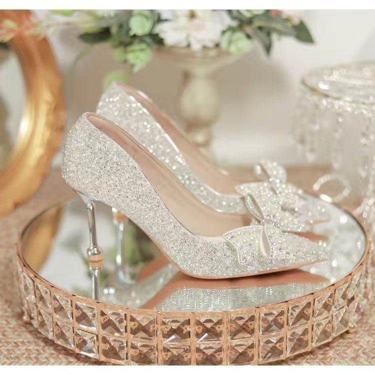 Damen elegante Glitzerschuhe mit Schleifen-Detail R&B