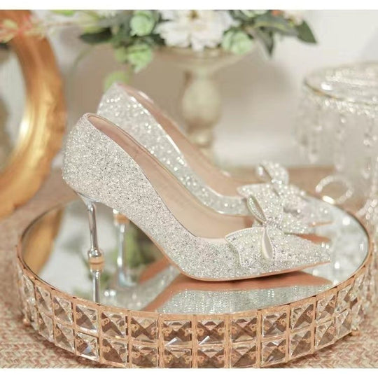 Damen elegante Glitzerschuhe mit Schleifen-Detail R&B