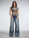 Damen Weite Bootcut Jeans mit hohem Bund