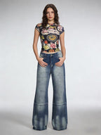 Damen Weite Bootcut Jeans mit hohem Bund