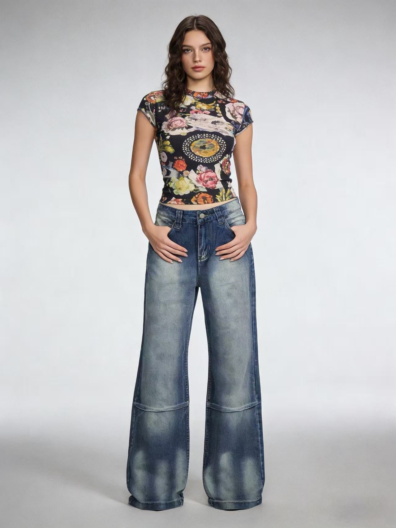 Damen Weite Bootcut Jeans mit hohem Bund