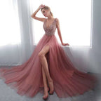 Damen Elegantes Abendkleid mit funkelnden Pailletten und tiefem Schlitz R&B