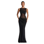 Damen Elegantes Abendkleid mit transparentem Oberteil und raffinierten Rüschen EB