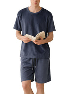 Herren nan Samtvelours Lounge-Set mit Rundhals-Kurzarmshirt und Kordelshorts R&B