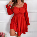Damen Freizeitkleid mit voluminösen Ärmeln und frischem Saum R&B