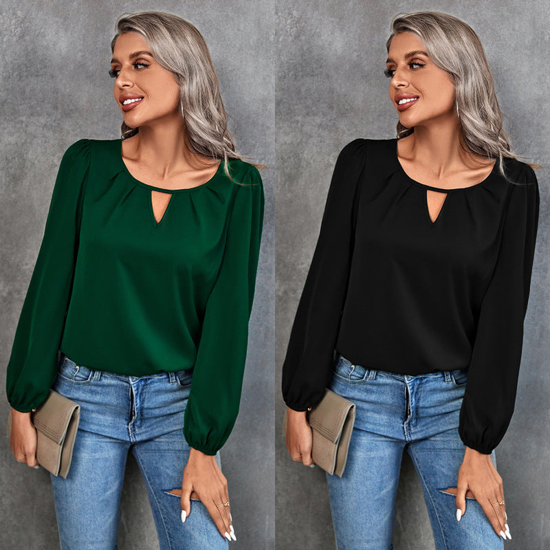 Damen Elegante Bluse mit leichtem V-Ausschnitt und Puffärmeln R&B