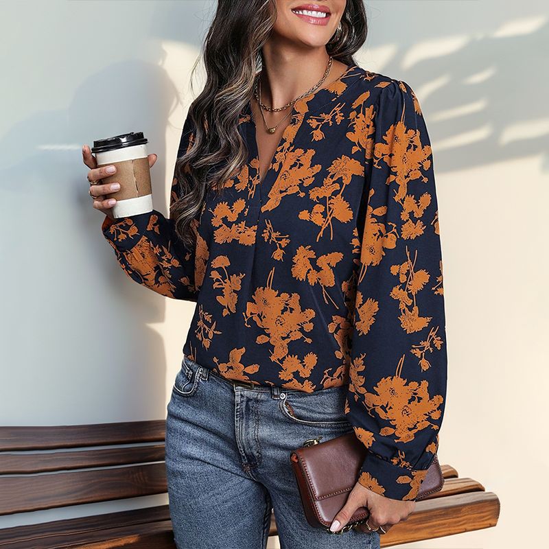 Damen Bluse mit floralem Muster und eleganten Puffärmeln R&B