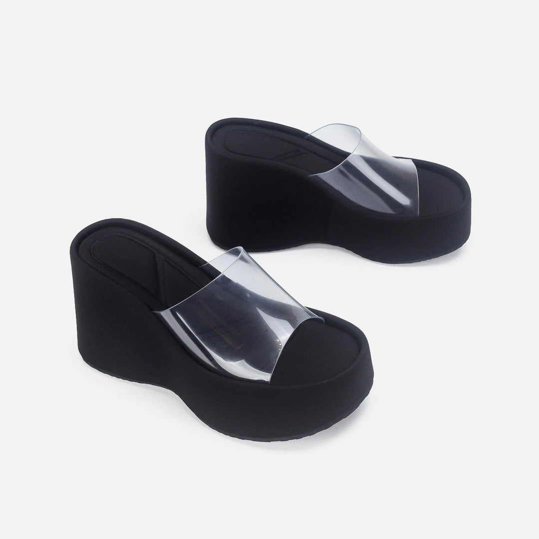 R&B | Translucent platform sandals with ankle strap