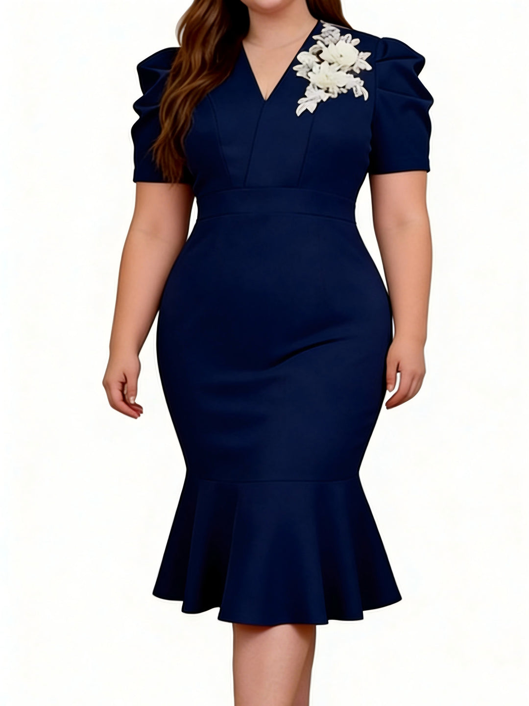Damen Figurbetontes Kleid mit Volant und floralem Akzent R&B