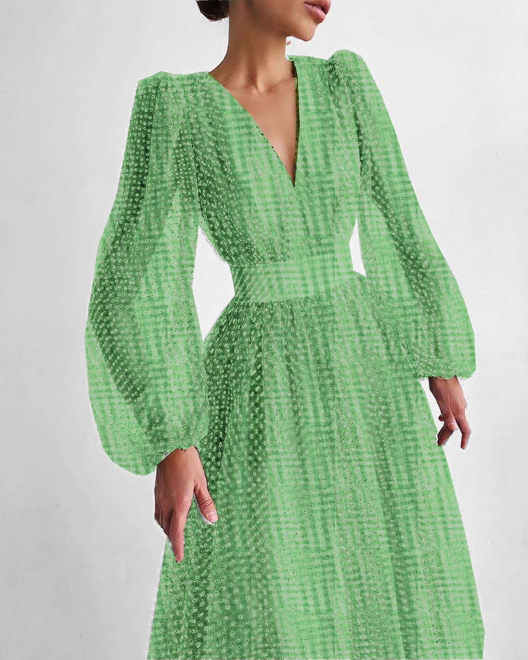 Damen Kleid mit transparentem Puffärmel und floralem Punkte-Design R&B