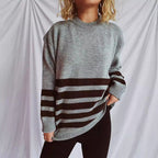 Damen lässiger Oversize-Pullover mit modernem Streifenmuster R&B