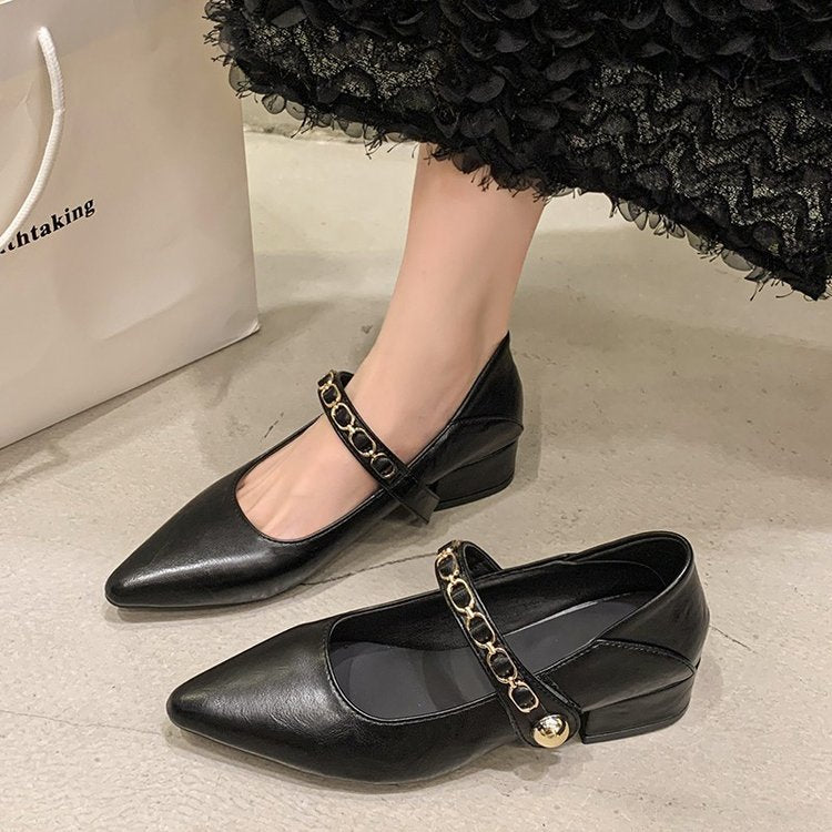 Damen elegante Mary Jane Pumps mit modischer Kettenverzierung R&B