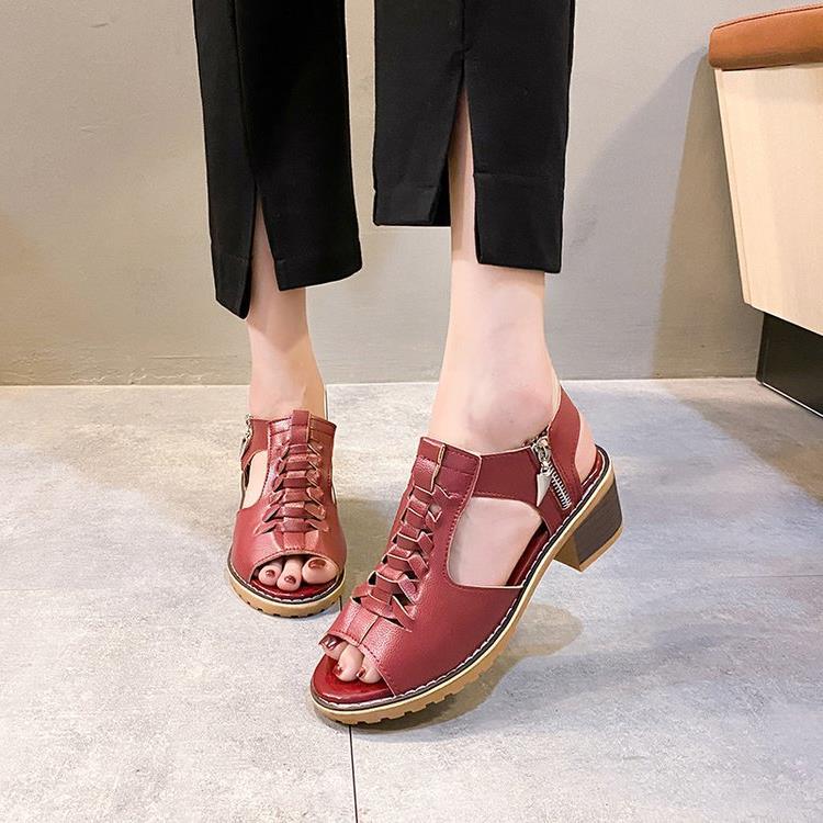 Damen elegante Schnürsandalen mit offener Zehenpartie und modischem Absatz R&B