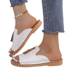Damen Pantoletten mit modischen Quasten und eleganter Bastsohle R&B