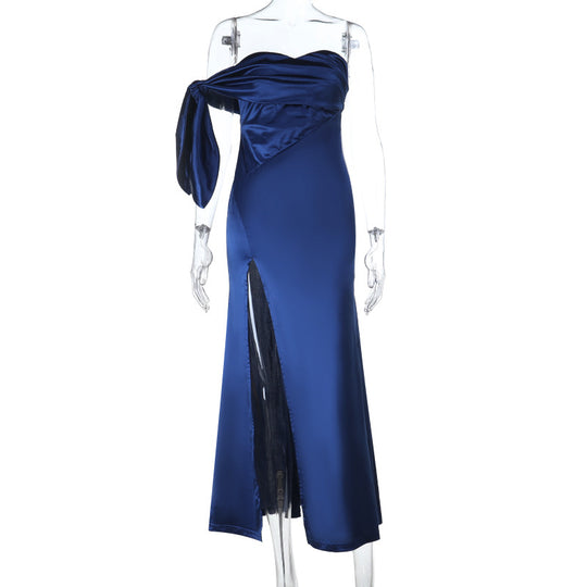 Damen Asymmetrisches Abendkleid mit elegantem Schlitz und dekorativem Überwurf R&B