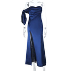 Damen Asymmetrisches Abendkleid mit elegantem Schlitz und dekorativem Überwurf R&B