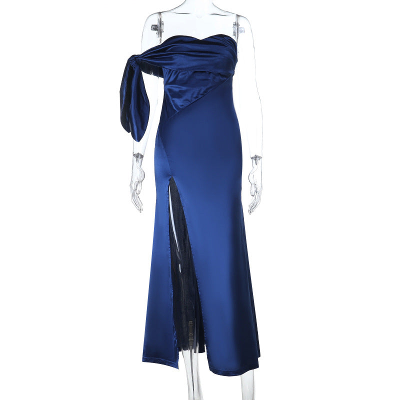 Damen Asymmetrisches Abendkleid mit elegantem Schlitz und dekorativem Überwurf R&B