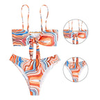 Damen Bandeau-Bikini mit verspieltem Wickeldesign und buntem Muster R&B