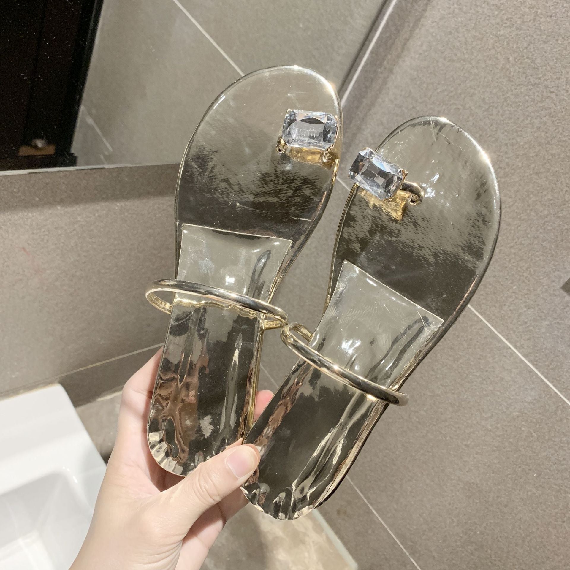 Damen glamouröse Flip-Flops mit funkelnden Kristallen EB