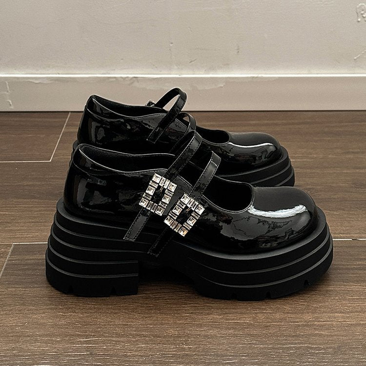 Damen Plateau-Ballerinas mit doppelt verstellbarem Riemen und glitzernden Details R&B