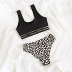 Damen Sport-Bikini-Set mit rückenfreiem Oberteil und hohem Bund R&B
