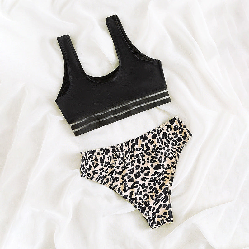 Damen Sport-Bikini-Set mit rückenfreiem Oberteil und hohem Bund R&B