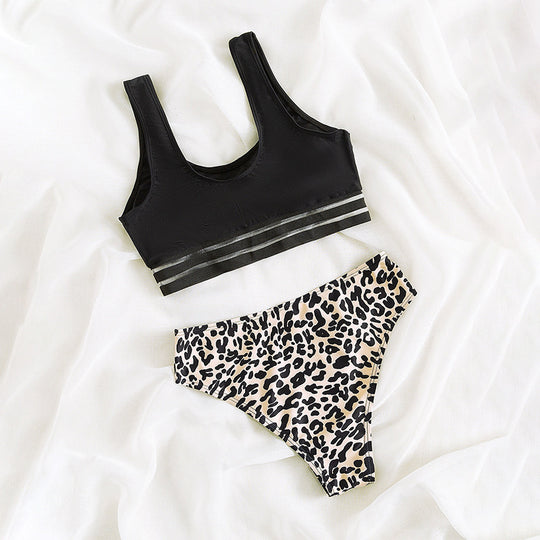 Damen Sport-Bikini-Set mit rückenfreiem Oberteil und hohem Bund R&B