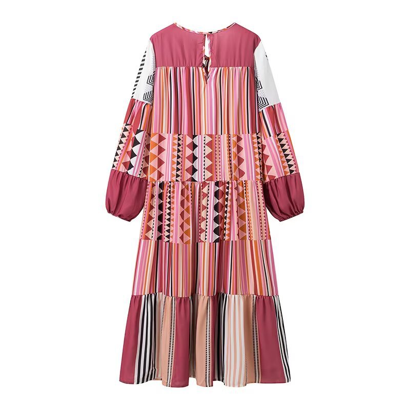 Damen Maxikleid mit buntem grafischem Muster und voluminösen Ärmeln R&B