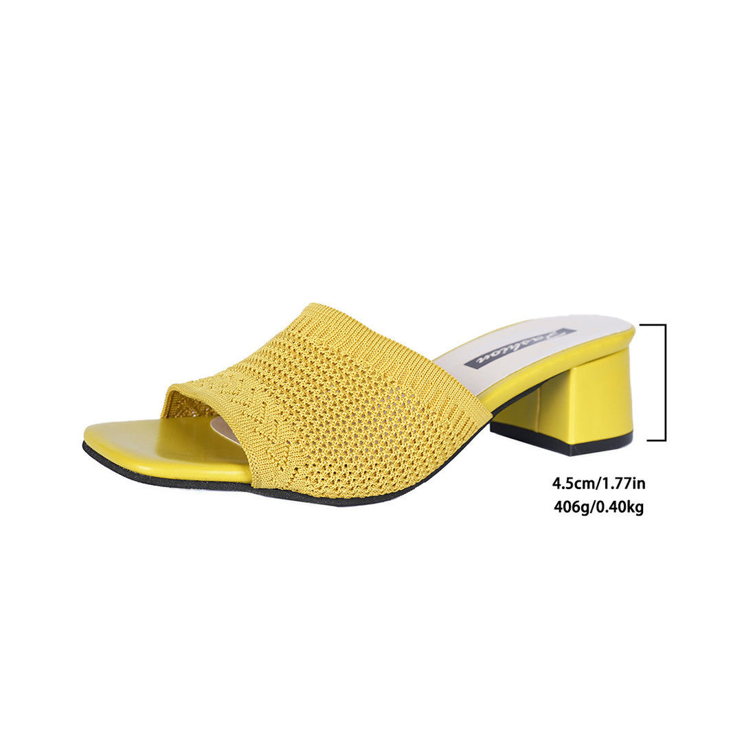 Damen nan luftige Strick-Slipper mit quadratischer Zehenform gepolstertem Komfortfußbett und mittelhohem Blockabsatz R&B