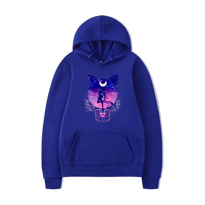 Damen Kapuzenpullover mit künstlerischem Katzenmotiv und bequemer Passform R&B
