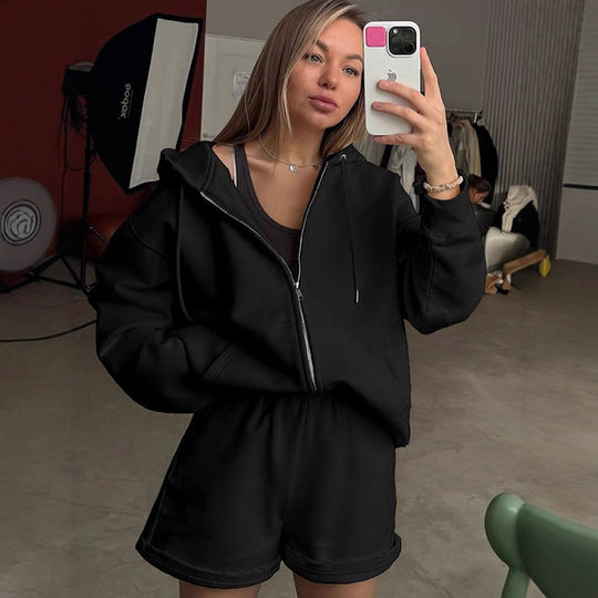 Damen bequeme Sweatshorts mit Oversized Hoodie R&B