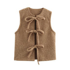Damen elegante Strickweste mit dekorativen Schleifen