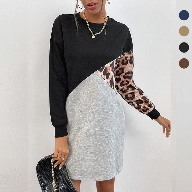 Damen lässiges Sweatshirtkleid mit modischem Tiermuster und asymmetrischem Design R&B