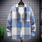 Herren nan kariertes Overshirt aus schwerem Flanell mit Brusttasche und lässigem Schnitt R&B