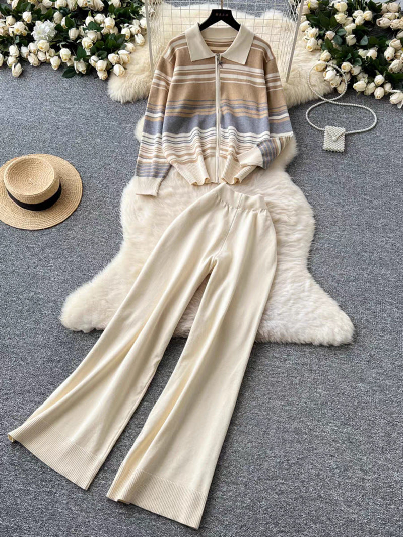 Damen modisches Freizeit-Loungewear-Set mit Reißverschluss und breitem Bein R&B