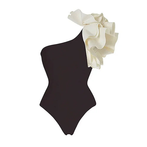 Damen Einseitiger Design Badeanzug mit voluminösen Rüschenelementen R&B