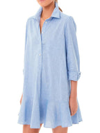 Damen Hemdkleid mit fließendem Saum und langen Ärmeln
