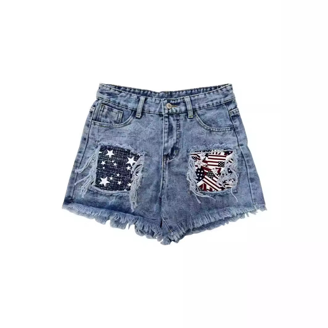 Damen Denim-Shorts mit trendigen Stickdetails und Fransensaum R&B