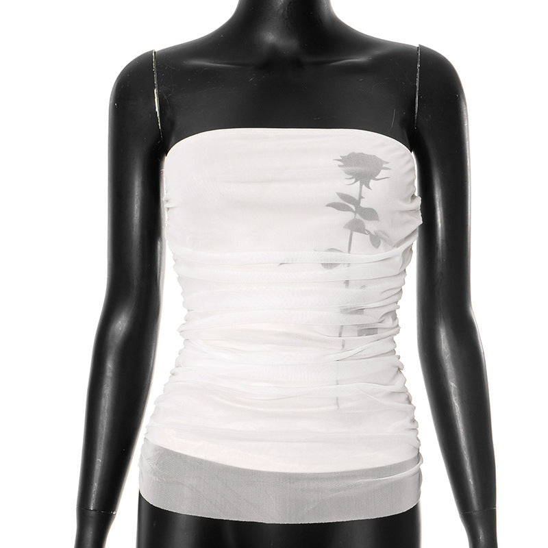 Damen Bandeau-Top mit Raffung und transparentem Stoff R&B