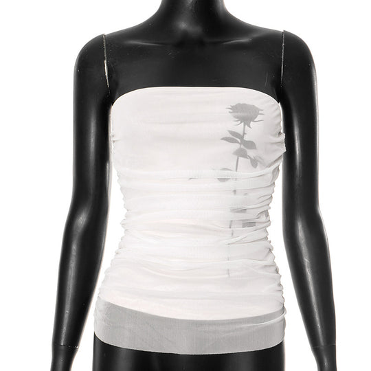 Damen Bandeau-Top mit Raffung und transparentem Stoff R&B