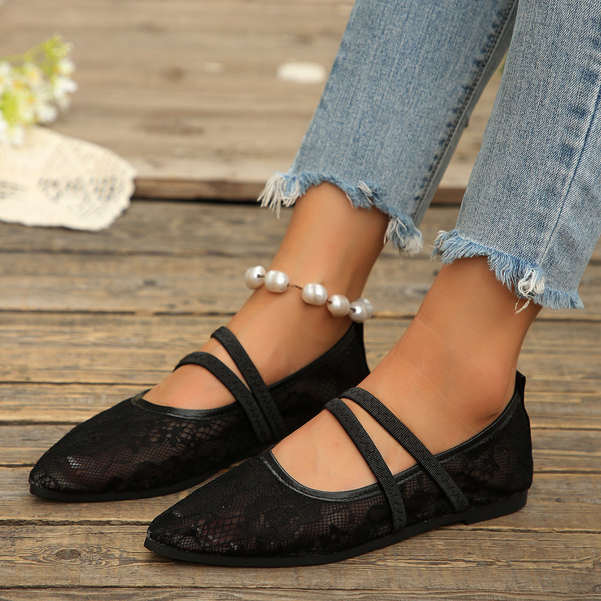 Damen Ballerinas mit elegantem Spitzen-Design R&B