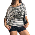 Damen Oversized T-Shirt mit floralem Streifenmuster und eleganter Passform R&B