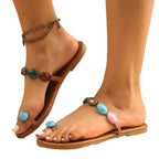 Damen flache Sandalen mit bunten Perlenakzenten R&B