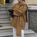Damen modische Oversized-Jacke mit Schal und praktischen Taschen R&B